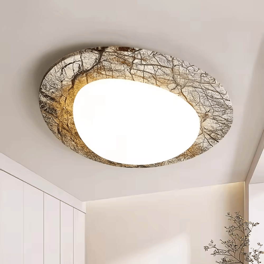 French Pastoral Pebble Ceiling Light, Modern Marble Texture LED Flush Mount Fixture for Living Room and Bedroom (Multiple Sizes)