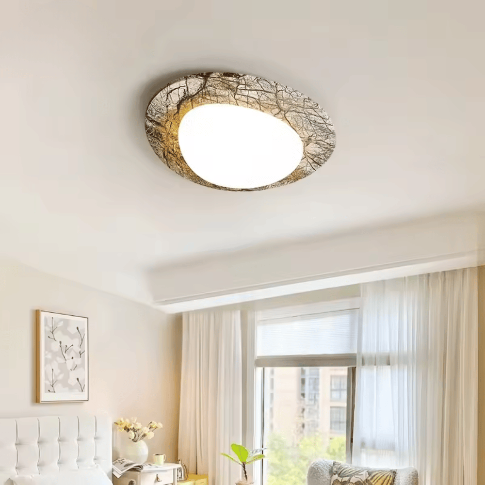 French Pastoral Pebble Ceiling Light, Modern Marble Texture LED Flush Mount Fixture for Living Room and Bedroom (Multiple Sizes)
