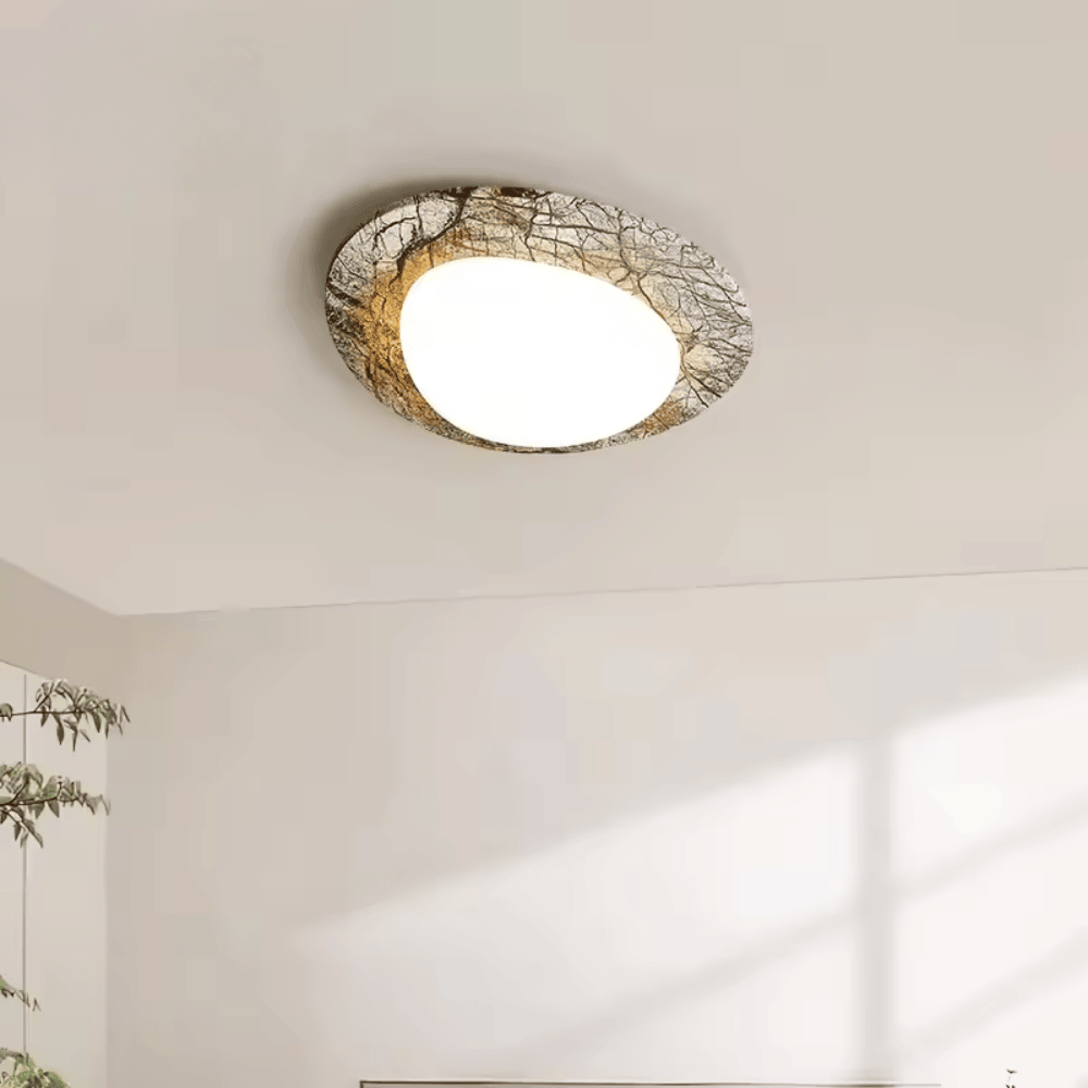 French Pastoral Pebble Ceiling Light, Modern Marble Texture LED Flush Mount Fixture for Living Room and Bedroom (Multiple Sizes)