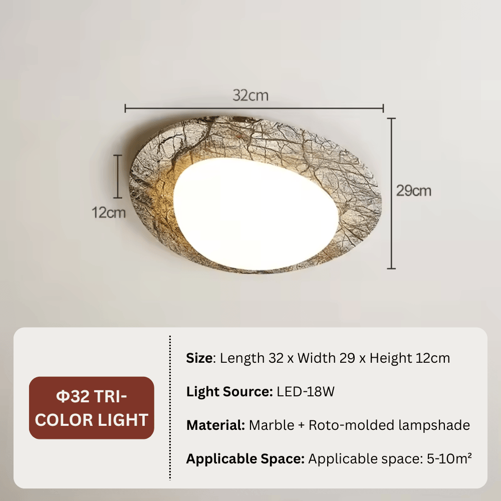 French Pastoral Pebble Ceiling Light, Modern Marble Texture LED Flush Mount Fixture for Living Room and Bedroom (Multiple Sizes)