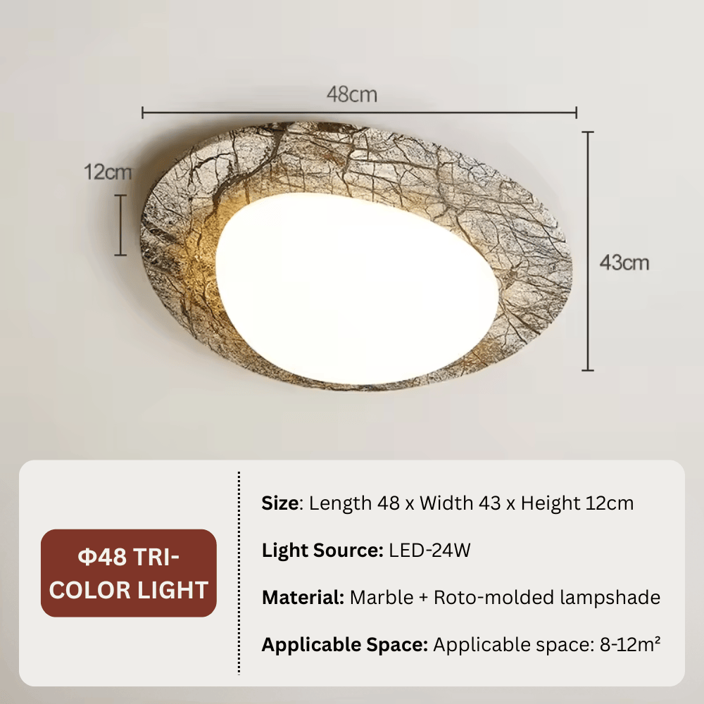 French Pastoral Pebble Ceiling Light, Modern Marble Texture LED Flush Mount Fixture for Living Room and Bedroom (Multiple Sizes)