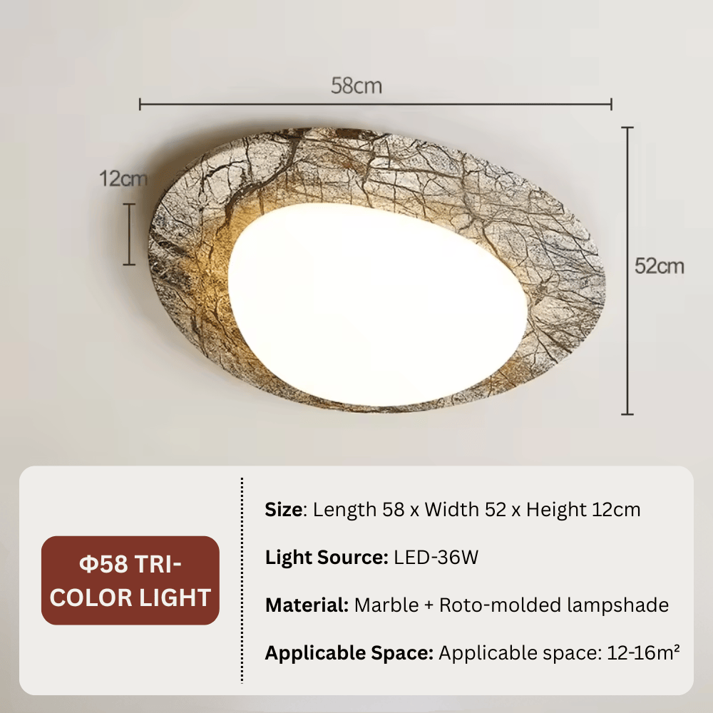 French Pastoral Pebble Ceiling Light, Modern Marble Texture LED Flush Mount Fixture for Living Room and Bedroom (Multiple Sizes)