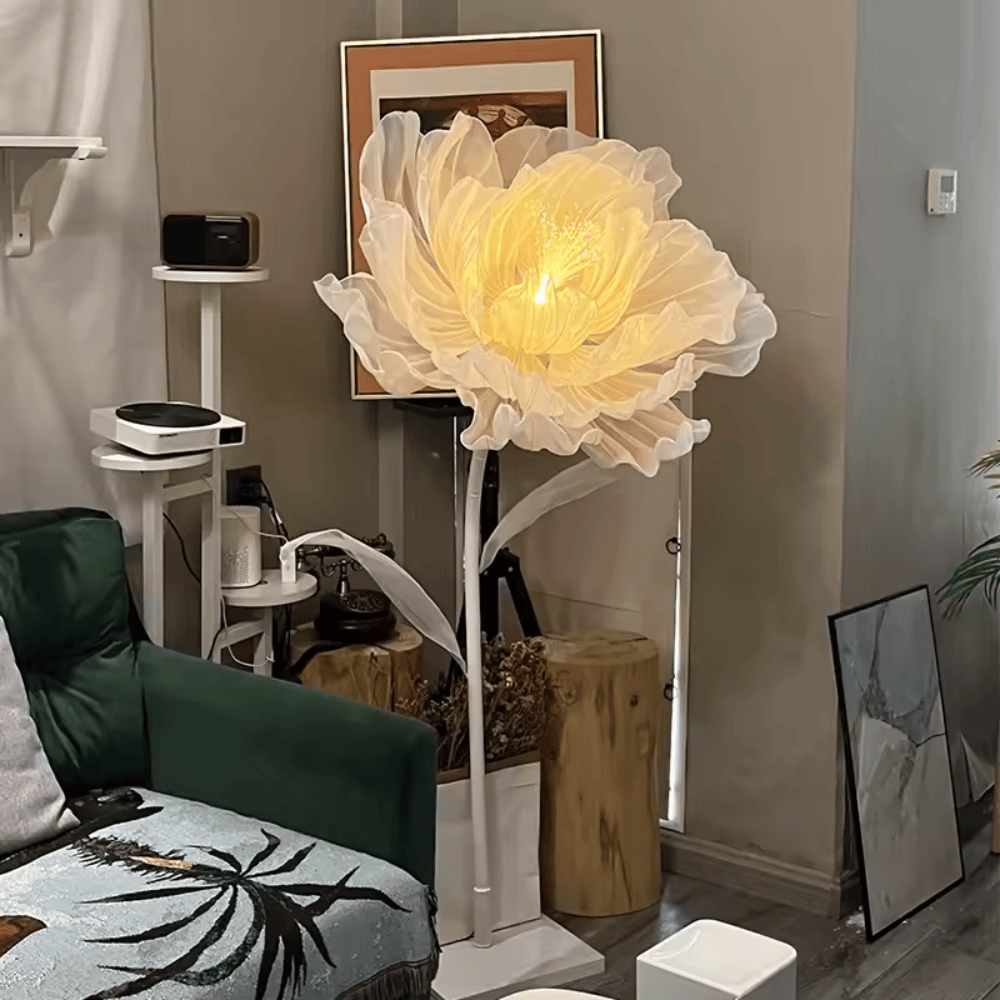 Modern Art Flower Floor Lamp – Hand-Knitted Fabric Standing Light for Living Room & Bedroom
