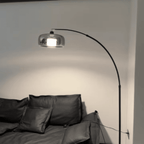 Italian Luxury Glass Fishing Floor Lamp – Modern Arch Standing Light with Smoke Gray Shade for Living Room & Bedroom