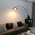 Italian Luxury Glass Fishing Floor Lamp – Modern Arch Standing Light with Smoke Gray Shade for Living Room & Bedroom