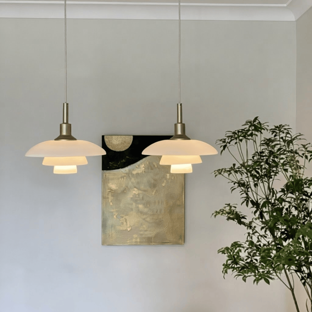 Danish Designer Dish Glass Pendant Light – Three-Layer Art Deco Hanging Fixture for Bedrooms & Hotels
