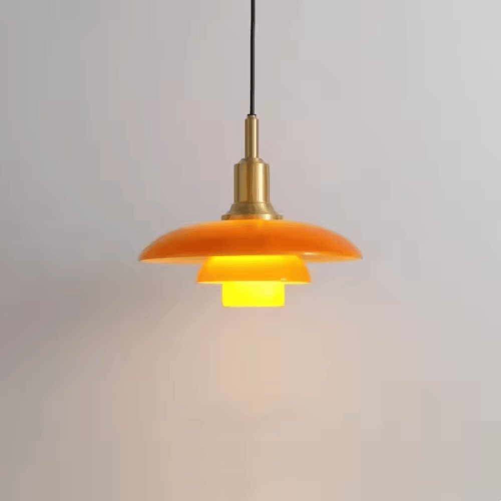 Danish Designer Dish Glass Pendant Light – Three-Layer Art Deco Hanging Fixture for Bedrooms & Hotels