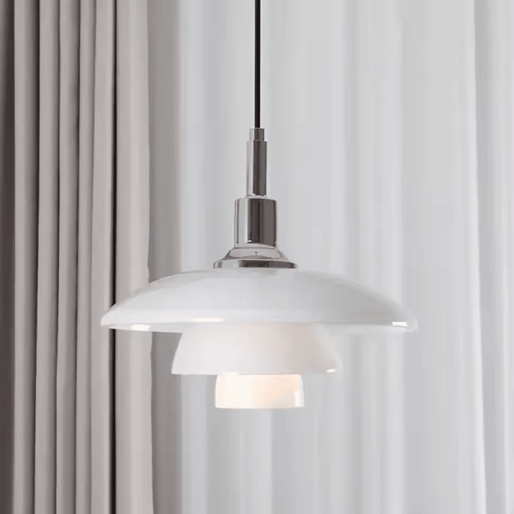 Danish Designer Dish Glass Pendant Light – Three-Layer Art Deco Hanging Fixture for Bedrooms & Hotels