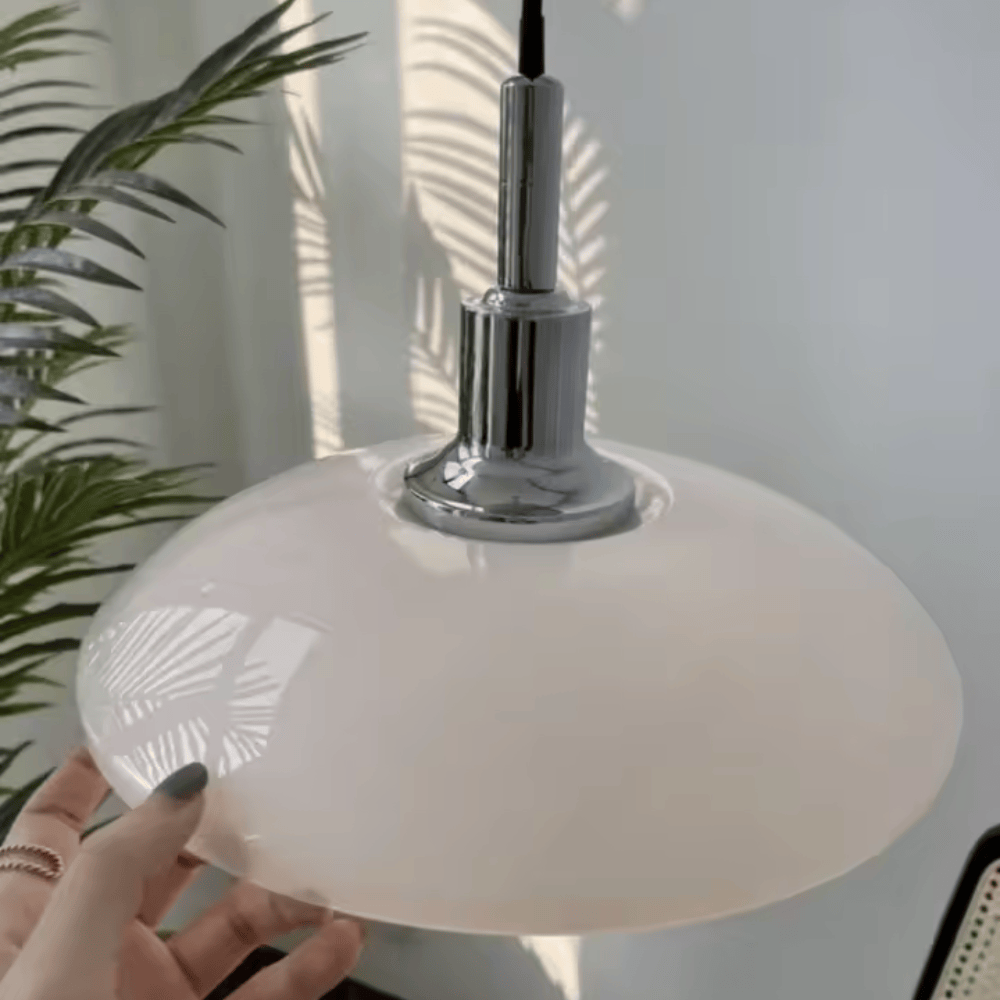 Danish Designer Dish Glass Pendant Light – Three-Layer Art Deco Hanging Fixture for Bedrooms & Hotels