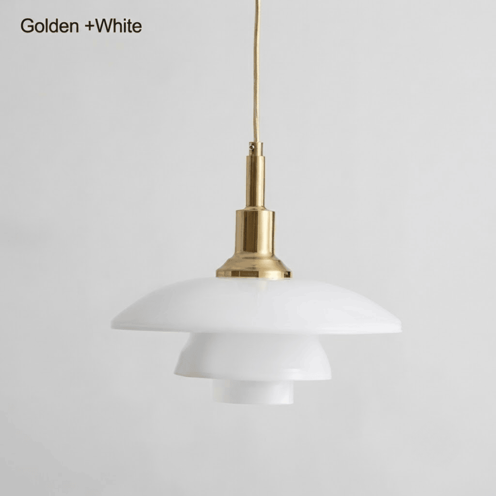 Danish Designer Dish Glass Pendant Light – Three-Layer Art Deco Hanging Fixture for Bedrooms & Hotels