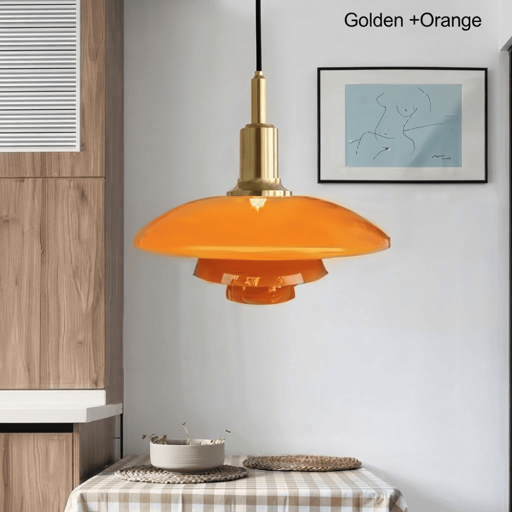 Danish Designer Dish Glass Pendant Light – Three-Layer Art Deco Hanging Fixture for Bedrooms & Hotels