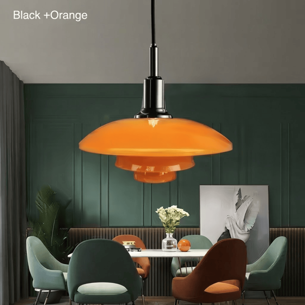 Danish Designer Dish Glass Pendant Light – Three-Layer Art Deco Hanging Fixture for Bedrooms & Hotels