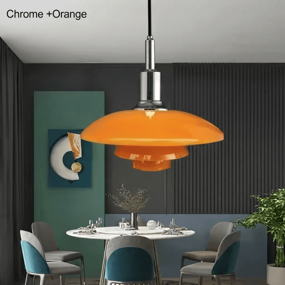 Danish Designer Dish Glass Pendant Light – Three-Layer Art Deco Hanging Fixture for Bedrooms & Hotels