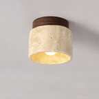Yellow Travertine Ceiling Light – Japanese Wabi-Sabi Wood & Marble Downlight for Foyer, Balcony & Corridor