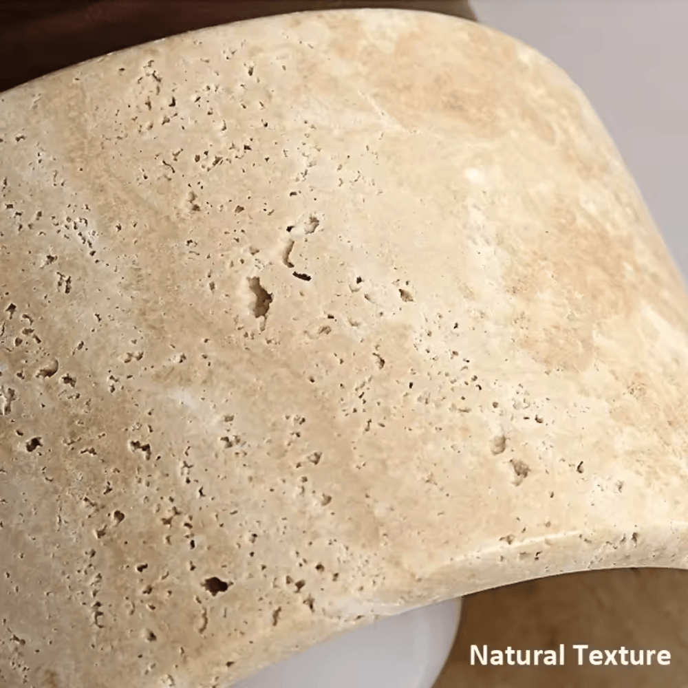 Yellow Travertine Ceiling Light – Japanese Wabi-Sabi Wood & Marble Downlight for Foyer, Balcony & Corridor