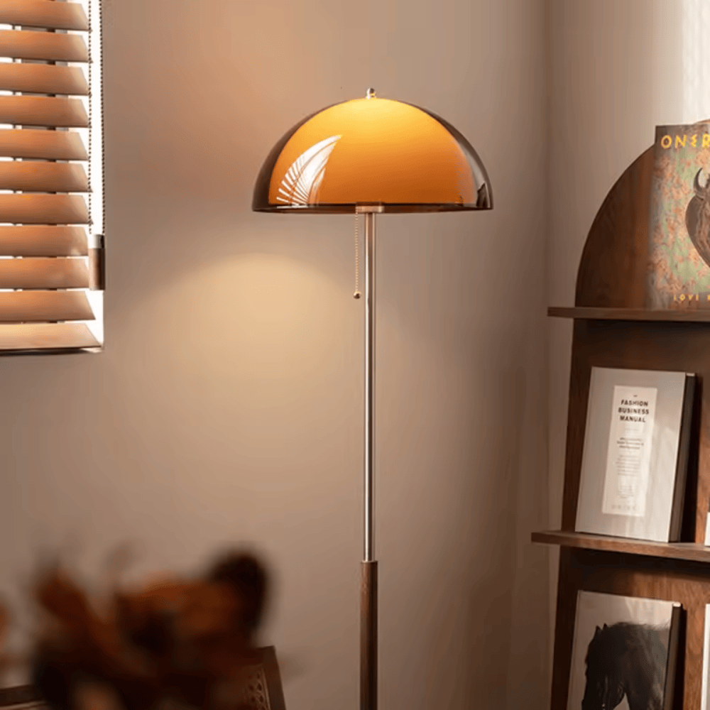 Vintage Dark Brown Acrylic Lampshade Floor Lamp – Modern E27 Standing Light for Bedroom, Living Room & Office