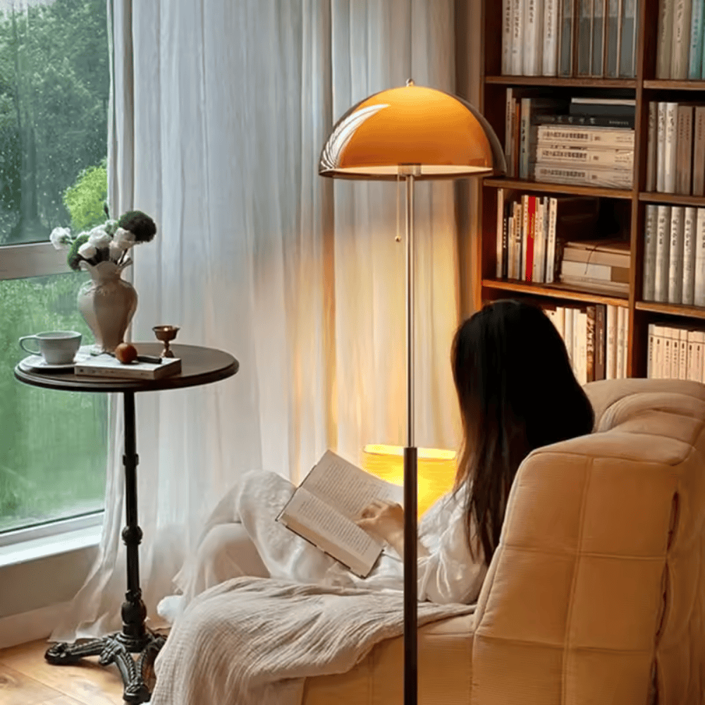 Vintage Dark Brown Acrylic Lampshade Floor Lamp – Modern E27 Standing Light for Bedroom, Living Room & Office