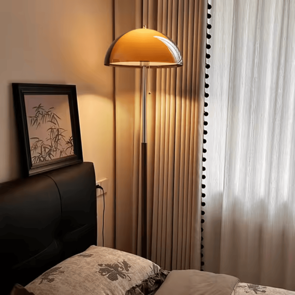 Vintage Dark Brown Acrylic Lampshade Floor Lamp – Modern E27 Standing Light for Bedroom, Living Room & Office