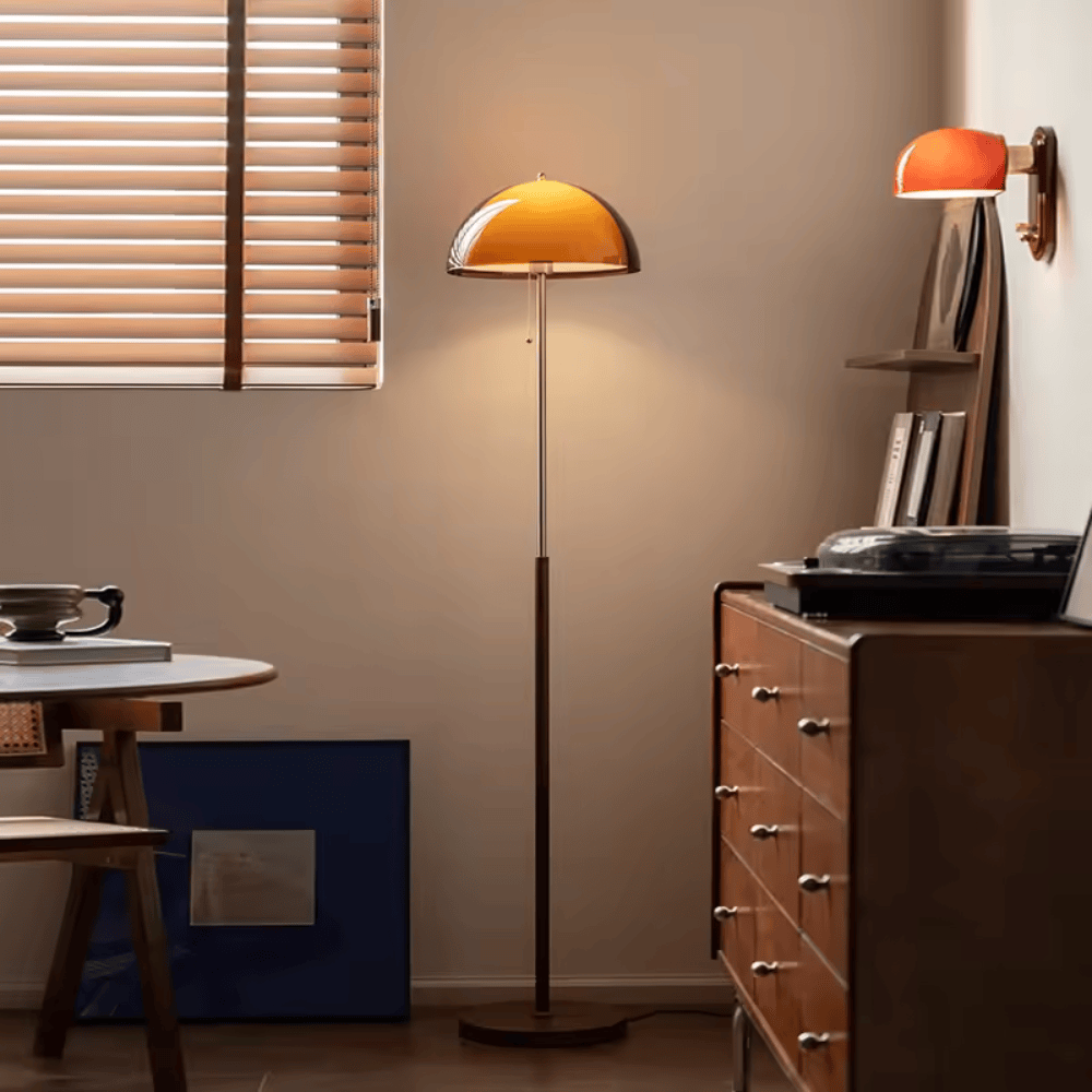 Vintage Dark Brown Acrylic Lampshade Floor Lamp – Modern E27 Standing Light for Bedroom, Living Room & Office