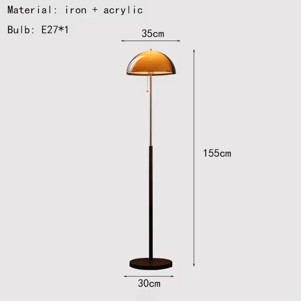 Vintage Dark Brown Acrylic Lampshade Floor Lamp – Modern E27 Standing Light for Bedroom, Living Room & Office